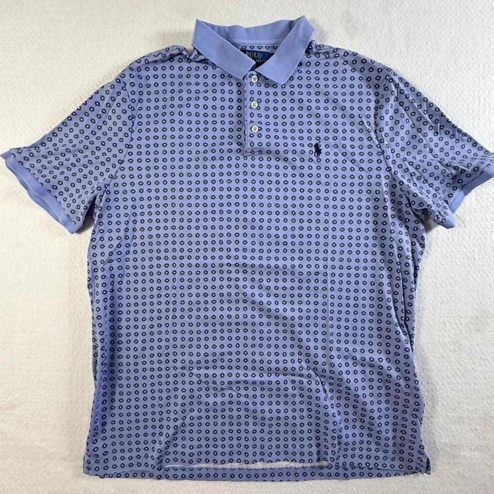 Polo Ralph Lauren Polo Shirt Mens XL Classic Fit Medallion Print Blue AOP
